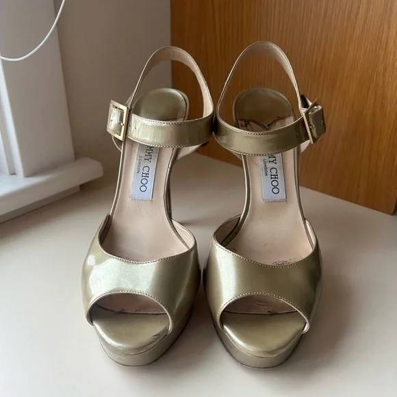 Jimmy Choo Champagne Open-toe Platform Sandal Pumps - Picture 1 of 9